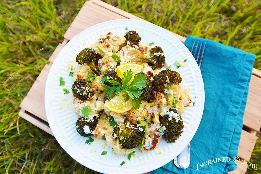 Roasted Broccoli & Cauliflower with Lemon-Tahini Drizzle